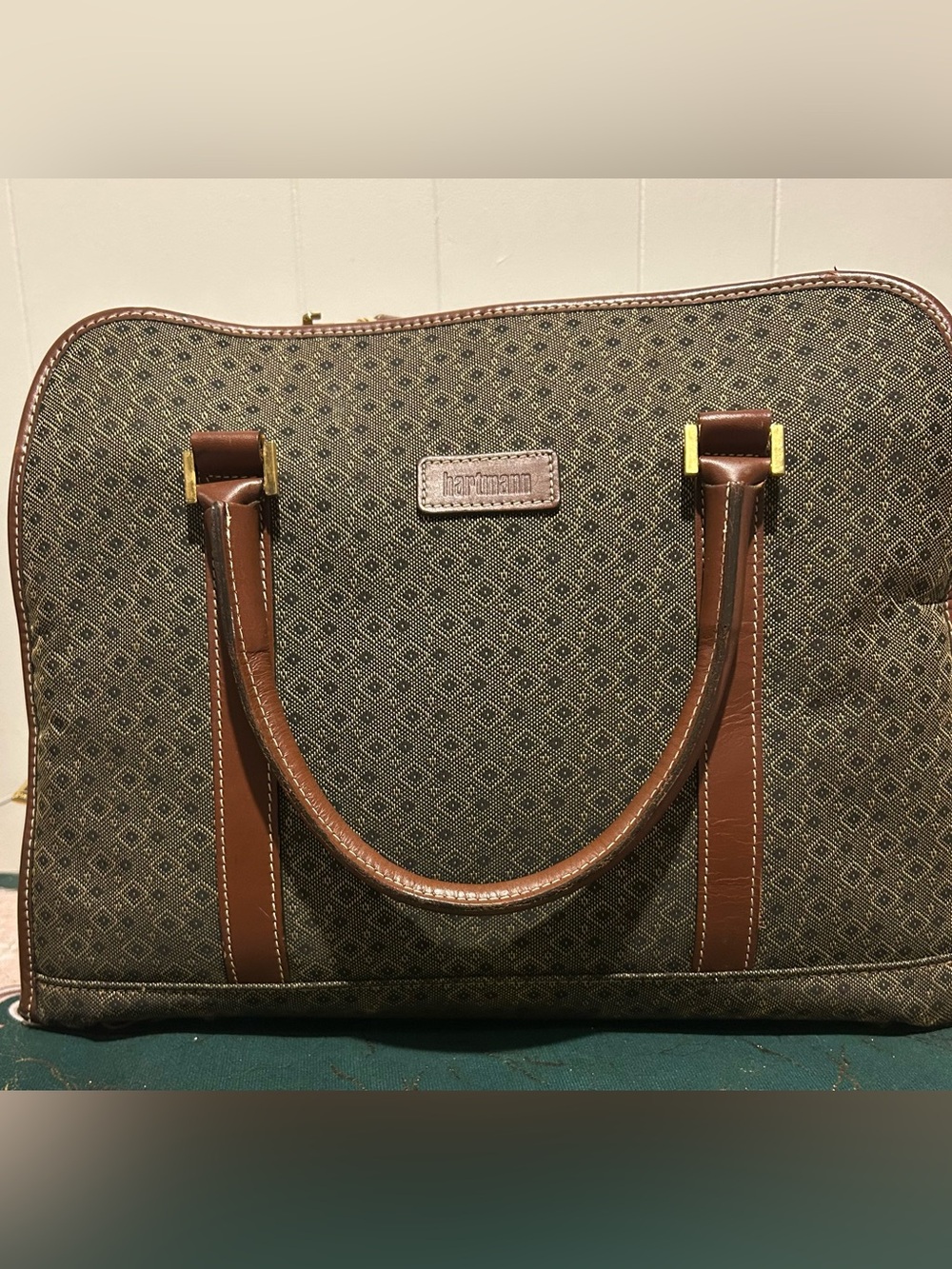 Hartmann Brown jacquard diamond Patterned Carry-All Satchel